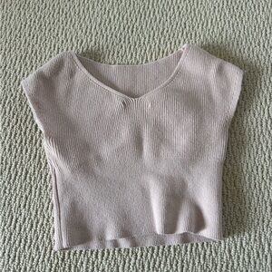 5 for $20 SALE! Ribbed V-Neck Cropped Tank Top - Light Mauve